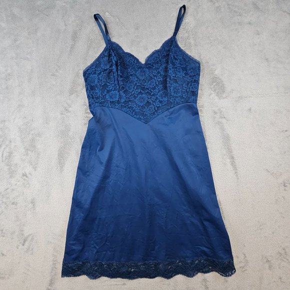Vintage Vanity Fair Full Slip Women 36 Navy Nylon Lace Bodice Trim Lingerie 50's - Picture 4 of 9